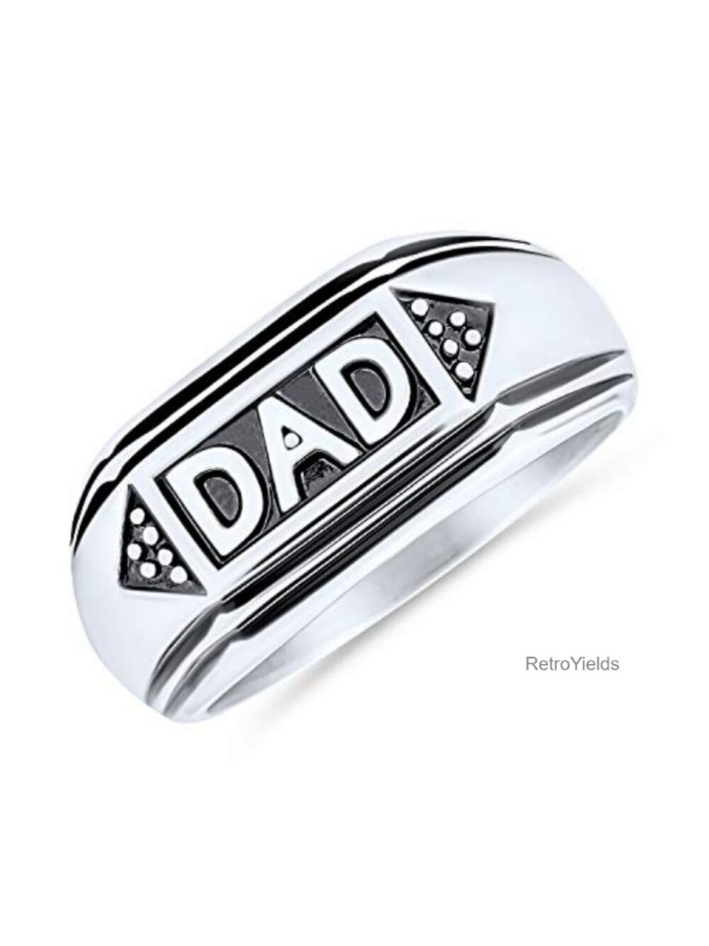 Large DAD Statement Signet Band Ring Stainless Steel Enamel